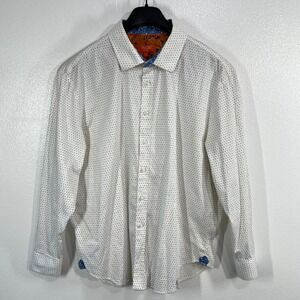 Tallia Sport Dress Shirt XXL White Blue Dotted Floral Cuff Paisley Collar Preppy